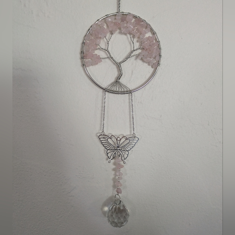 Elegant Pink and Silver Tree of Life Wall Art